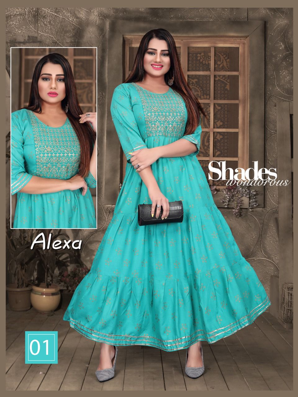 Aagya Golden Alexa Rayon Printed fancy Wear Designer Long Kurti Collection